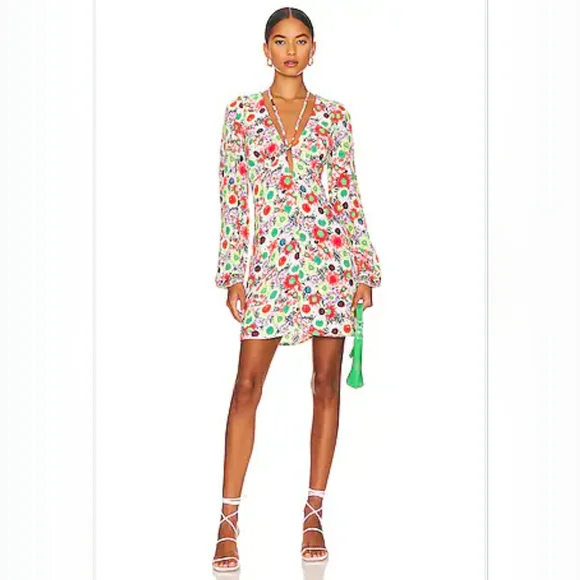 AFRM Revolve Collab Caprice Mini Dress in Summer Daisy Bouquet XS NEW - Picture 1 of 8